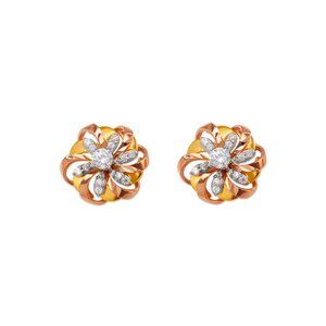 14k REAL GOLD Fancy Flower Stud CZ Earrings 12MM